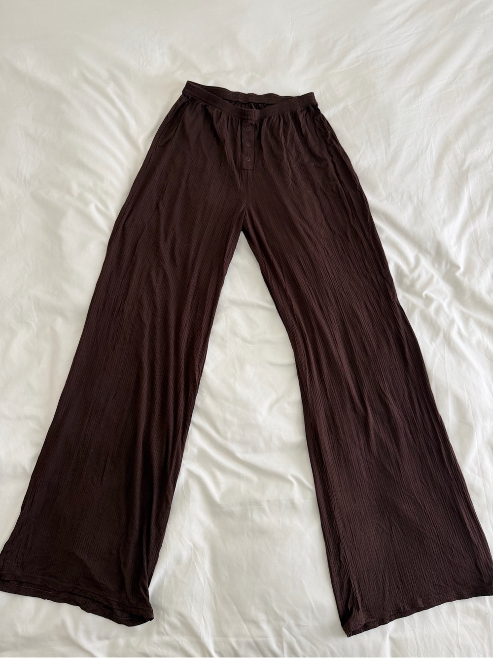 Negative Underwear Ribbed Long Sleeve Henley Pajama Set in Chocolate Brown - Picture 3 of 7
